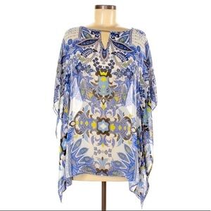 Dana Bachman M blue BOHO flowy short sleeve blouse